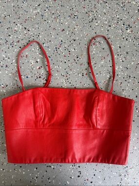 Alexander Wang Red Faux Leather Crop Top with Thin Straps